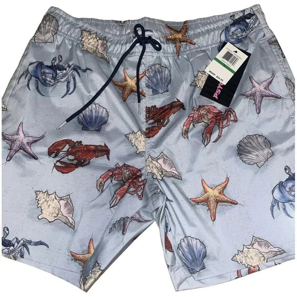 Psycho Tuna Blue Bottom Feeders Seashell Crab Beach Swim Trunks Size XL NWT - Picture 1 of 4